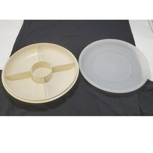 Vintage Tupperware 1708 Divided Veggie Relish & Dip Serving Tray w/ Lid